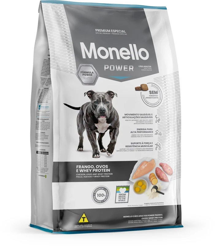 Monello Caes Adulto Power 15kg-creatina, Frango, Ovos E Whey Protein