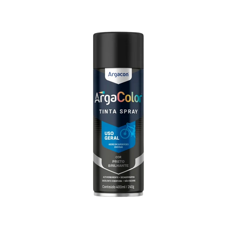 Spray Preto Brilhante Uso Geral Argacolor 400ml/240g