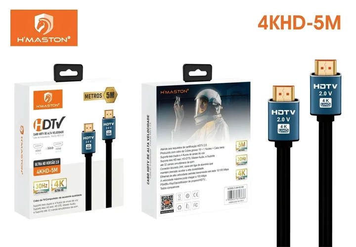 E. Cabo Hdmi X Hdmi 5m 4k 2.0v 30hz Emborrachado 4khd-5m H'maston