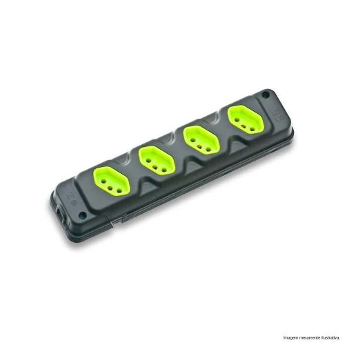 Tomada Em Barra Quadrupla 2p+t 20a Preto/verde Robust Fiolux