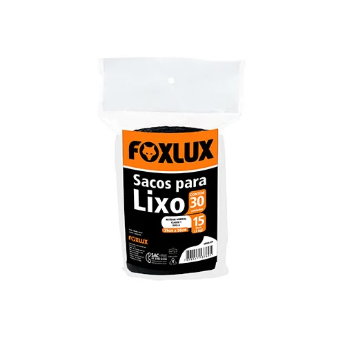 Saco para Lixo Foxlux Preto 15 Litros Rolo com 30 Unidades
