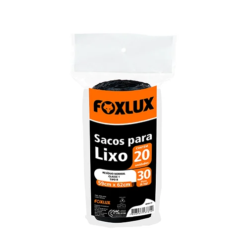 Saco para Lixo Foxlux Preto 30 Litros Rolo com 20 Unidades