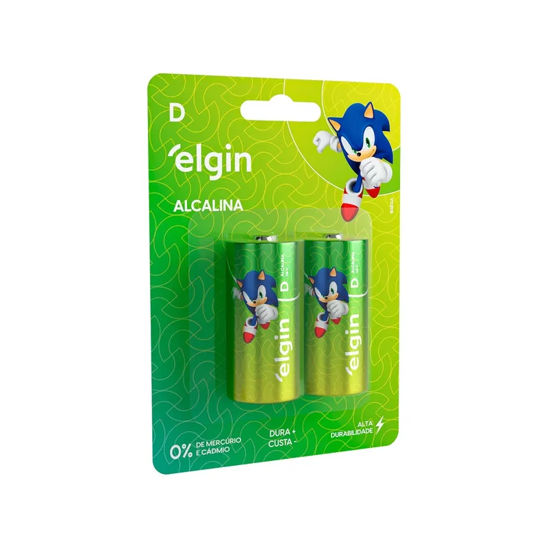 Pilha Alcalina Grande D Elgin Blister com 2 Unidades